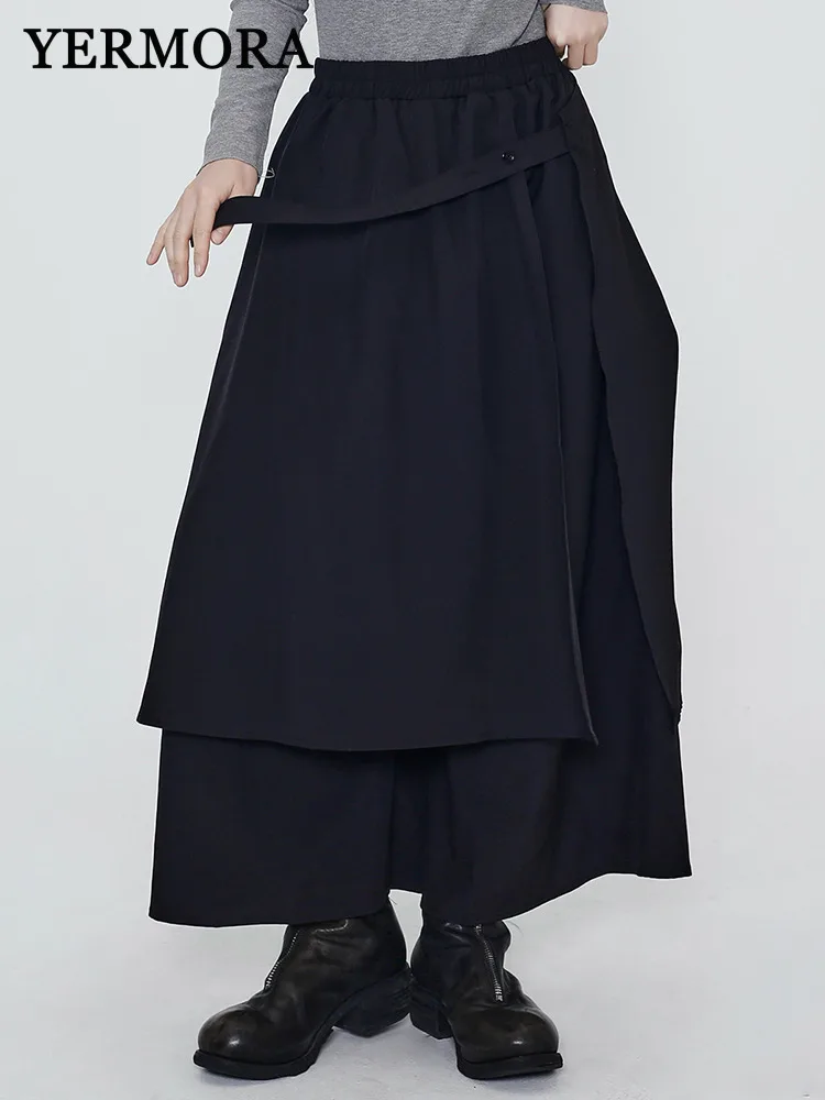 

YERMORA High Elastic Waist Black Irregular Pleated Ribbon Half Body Skirt For Women Loose Fashion Tide Spring Summer 2025