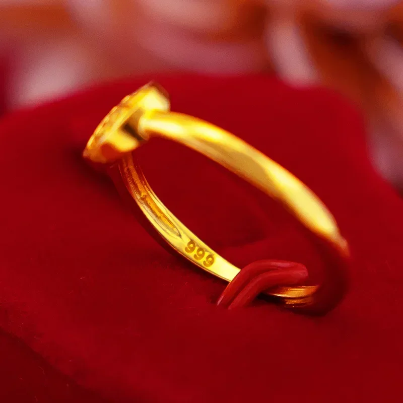 9999 Real Gold 24K Xiaofu Ring Women's Jinfu Ring Fu Character Ring