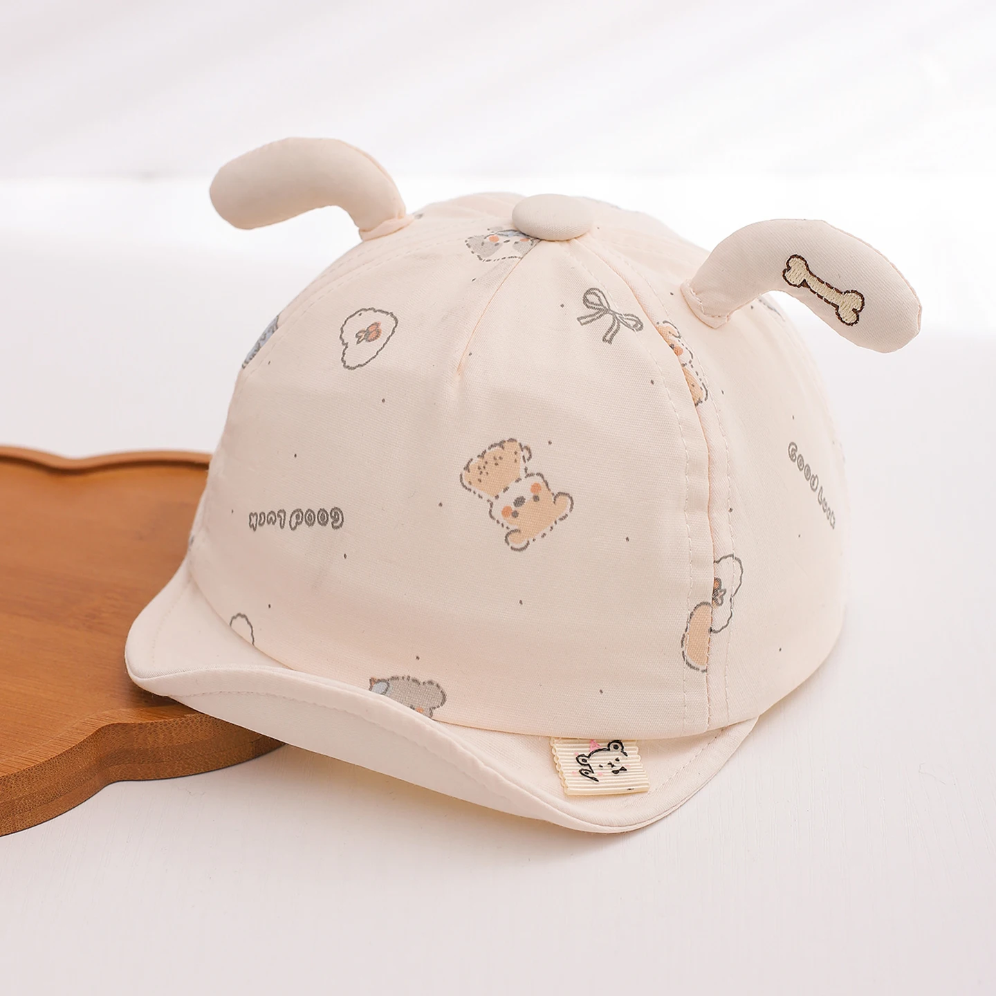 Children's Korean-style cute fabric floppy ear, puppy-style bowknot printed soft brim daily walking and outing baseball cap