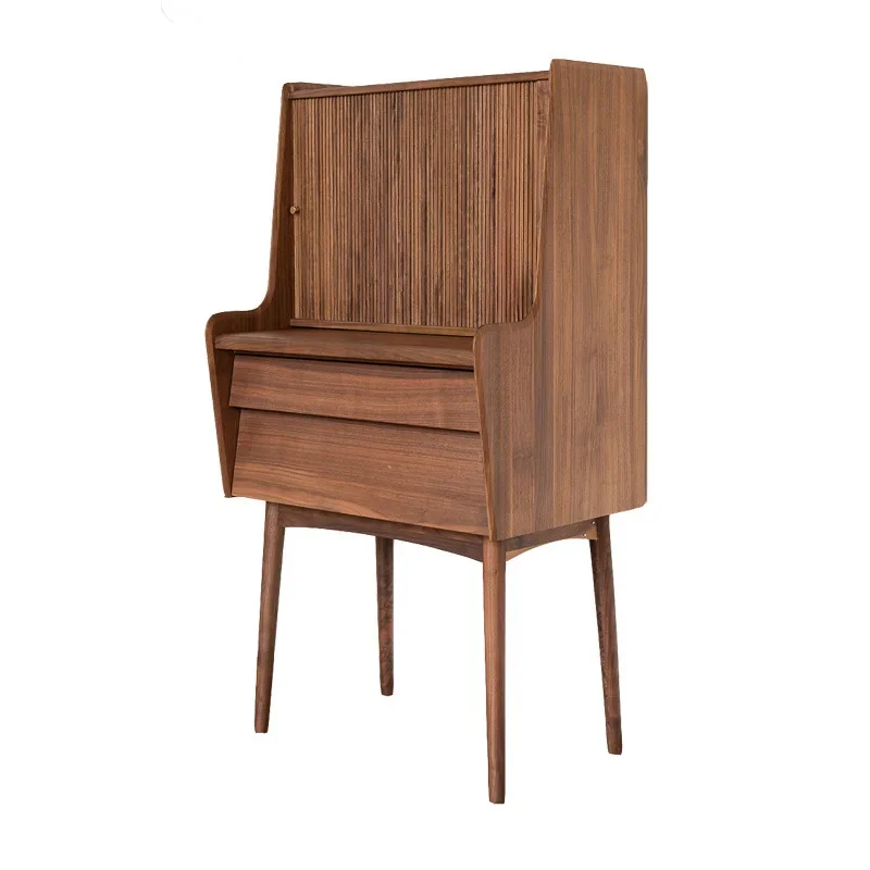 

Nordic black walnut home dresser all solid wood multi-functional storage cabinet small apartment simple bedroom locker