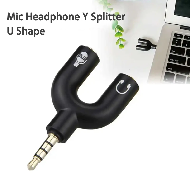 3.5mm Splitter Stereo Plug U-shape Stereo Audio Mic Headphone Earphone Splitter Adapters for PS4 PC Laptop Ear Headset Cables