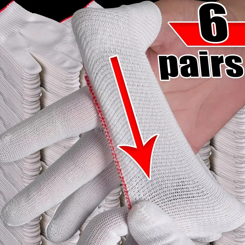 

Anti Slip Work Glove Labor Work Mitten Breathable Elastic Wrist Opening Nylon Gloves White Black Maintenance Cleaning Mittens