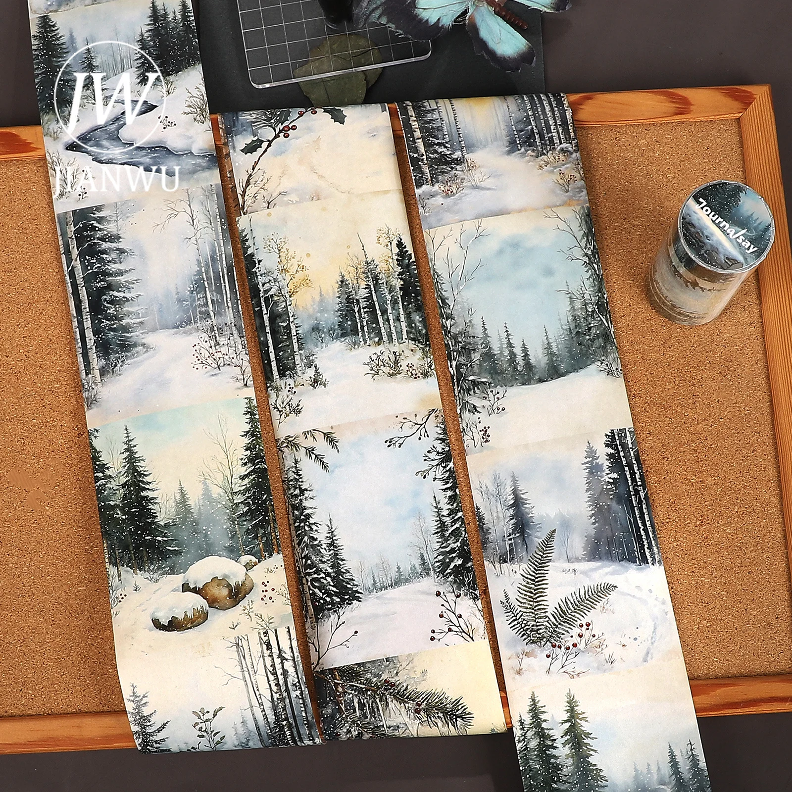JIANWU 80mm*203cm Vintage Winter Forest Tree Landscape Material Collage Scrapbooking Washi Tape Creative DIY Journal Stationery