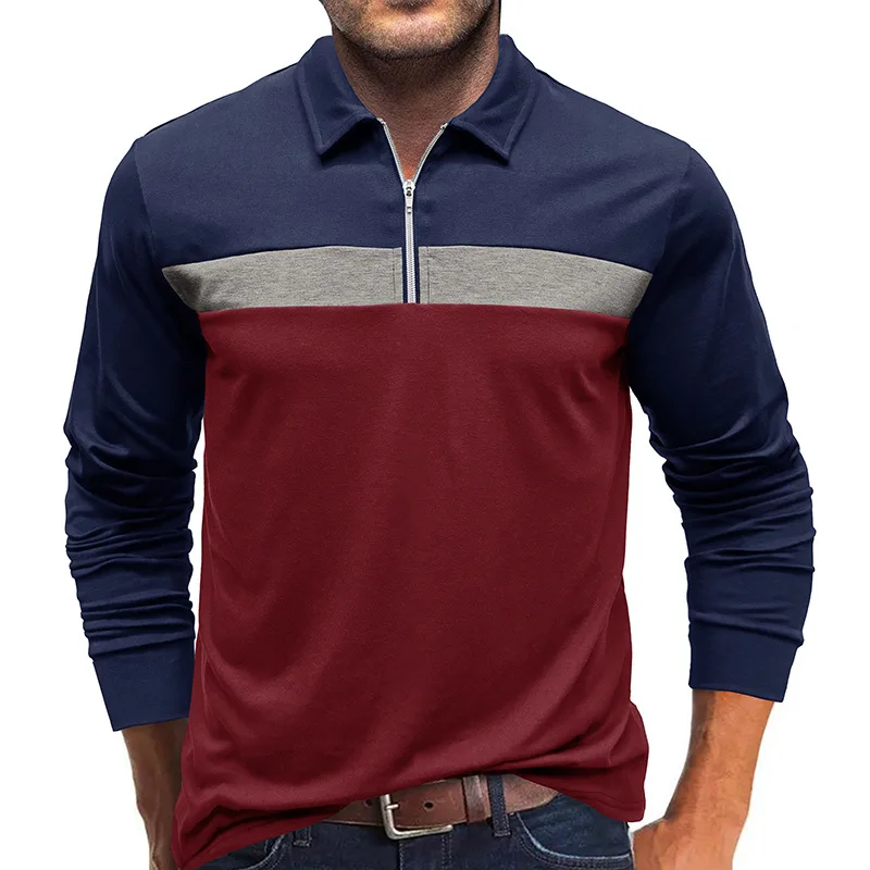 Horizontal Stripe Printed Work Commuting Lazy Style Zipper Pullover Simple Home Casual Comfortable Long Sleeved Polo Shirt MB14