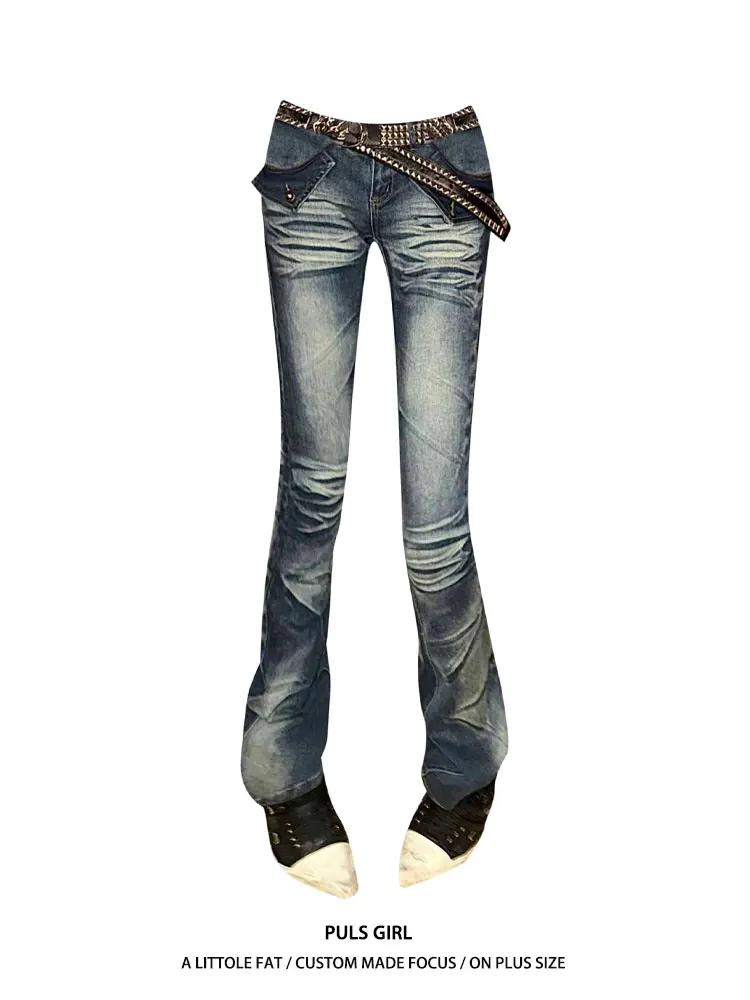 

Женские джинсы-клеш с низкой талией, вышивкой и эффектом потертости в американском ретро-стиле, весенняя новинка, облегающие длинные брюки