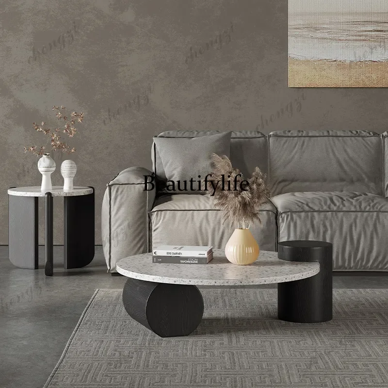 p182 Living room household small apartment small table bedroom sitting floor Italian minimalist wabi sabi wind round coffee tabl