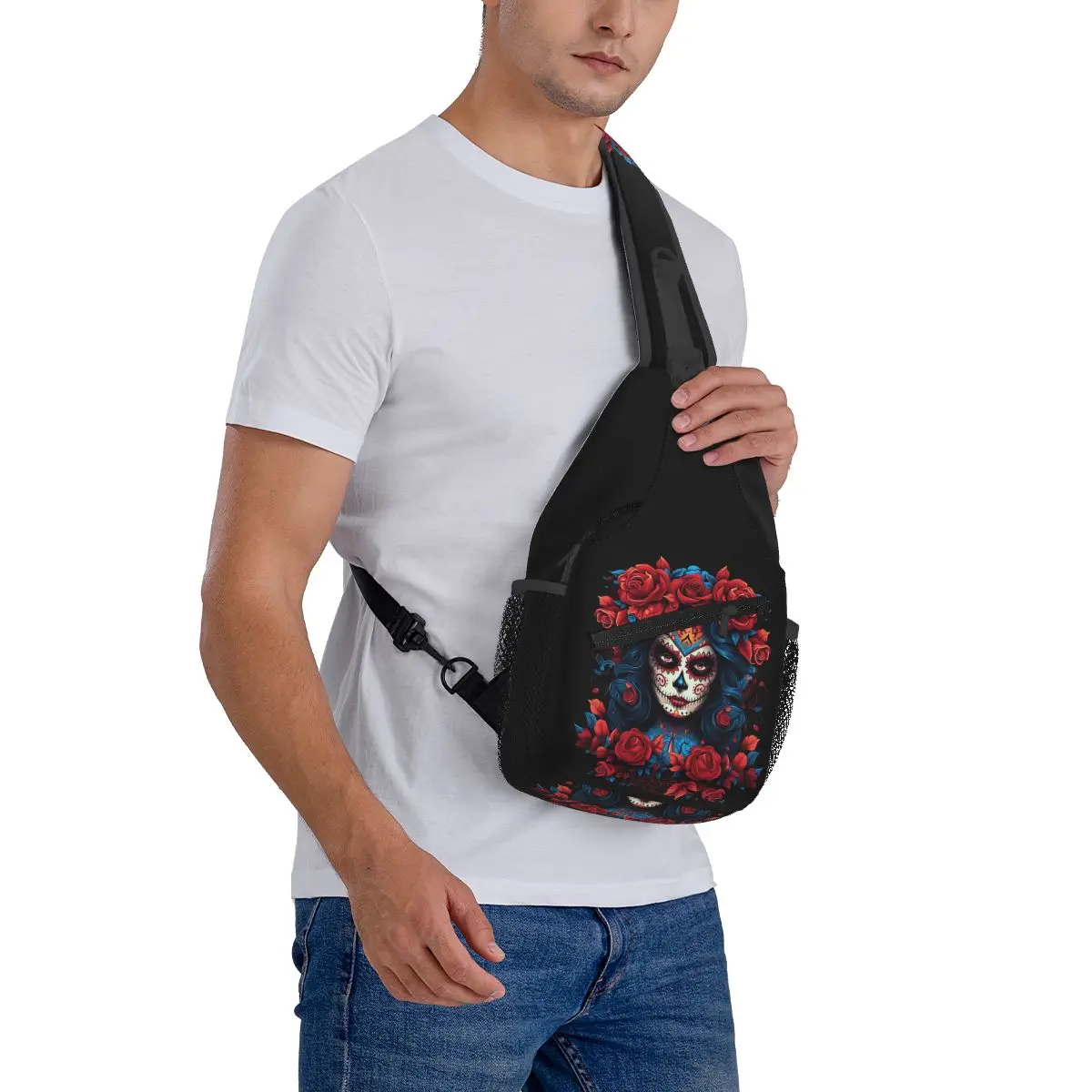 Alexander Gothic Las Elegantes Girls Day Of Dead Skull Brusttasche Herren Sling Umhängetasche Brusttasche Tagesrucksack Umhängetasche