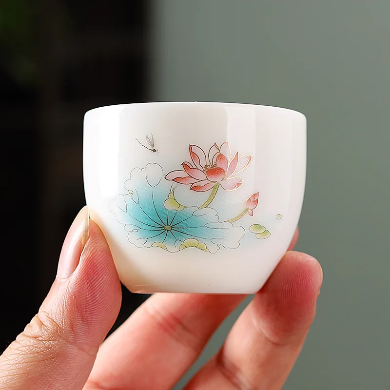 Mutton Fat Jade Porcelain Egg Shape Master Tea Cup Single Kung Fu Tasting Cup Personal Home Office Gift