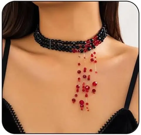 

Gothic Blood Drop Fringe NecklaceV Intage Crystal Blood Drip Choker Punk Layered Pearl Beaded Necklace Goth Halloween Jewelry