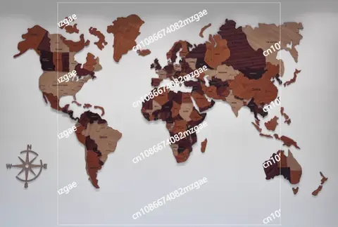 Solid wood world map travel Nordic living room background wall decoration large decorative paintings office school 3D stereo.