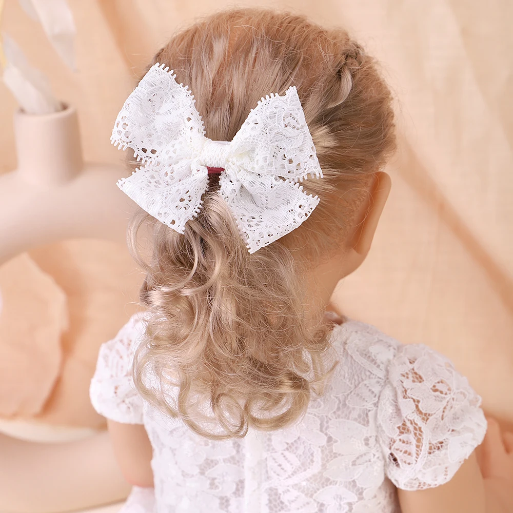 Barrettes à fleurs en dentelle pour enfants, épingles à cheveux blanches pour nouveau-né, nœud en tissu, accessoires pour cheveux de princesse,