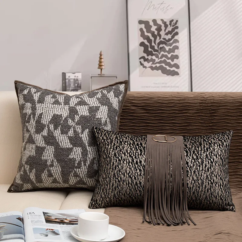 الفاخرة أسود رمادي الجاكار رمي المخدة غطاء الوسادة أريكة بني داكن Pacthwork وسادة غطاء زيبرا نمط