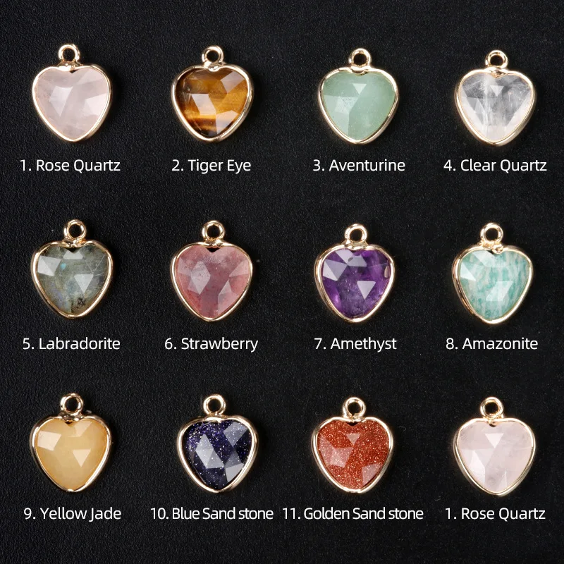 2Pcs Faceted Pendant 11mm Natural Stone Heart-Shaped Small Pendant For Jewelry Making DIY Necklace Earrings Bracelet Accessory