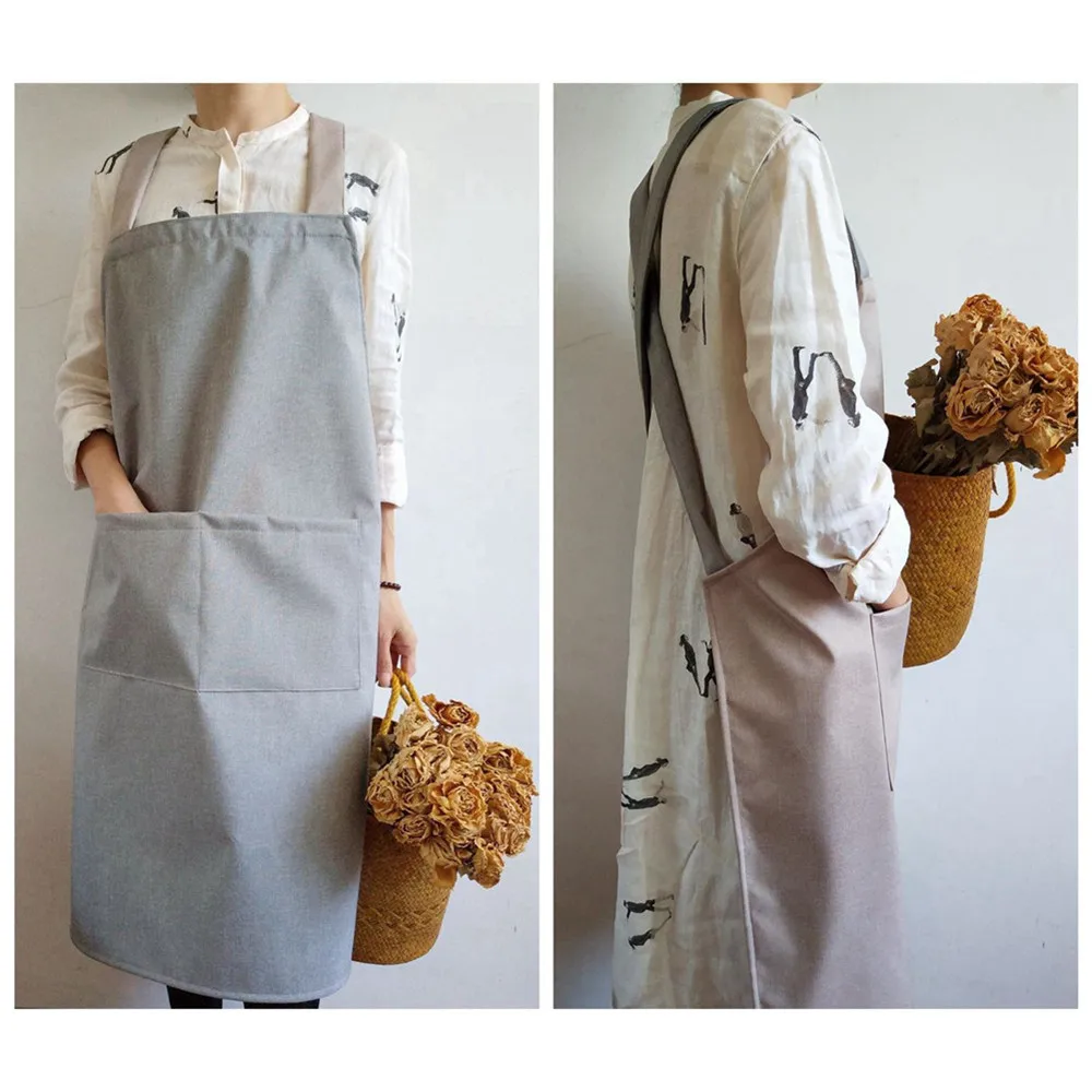 

Korean Style Double-deck Cotton Linen Aprons Unisex Kitchen Apron Flower House Studio Apron Restaurant Home Bib Cleaning Aprons