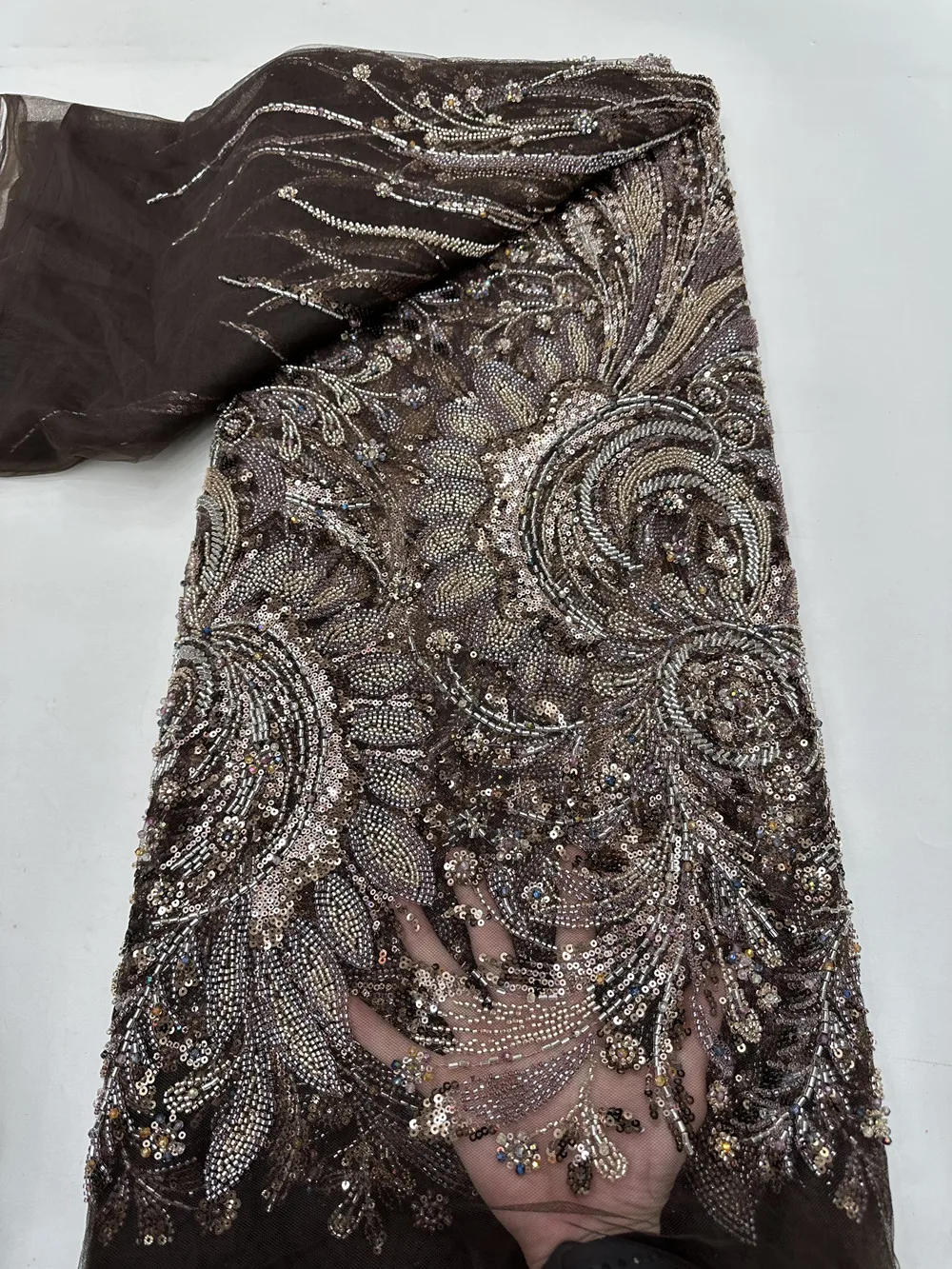 

African Lace Fabric 2025 Sequins Beaded Embroidery Groom Nigerian Bridal High Quality French Tulle Lace Fabric For Wedding Party