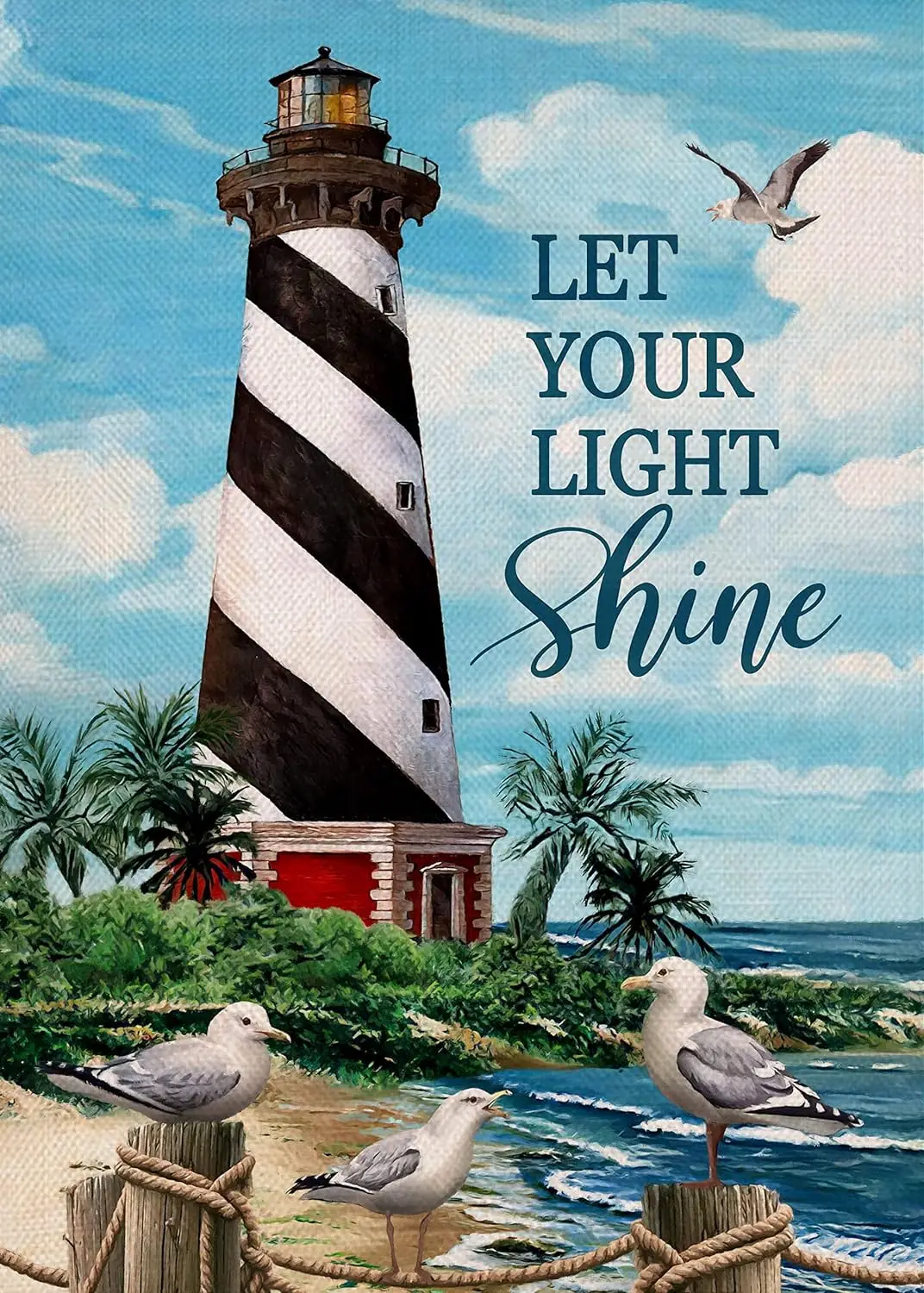 Dyrenson Let Your Light Shine Summer Beach Coastal Lighthouse Decorative Garden Flag, Ocean Beach Yard Outside  Decor 12x18