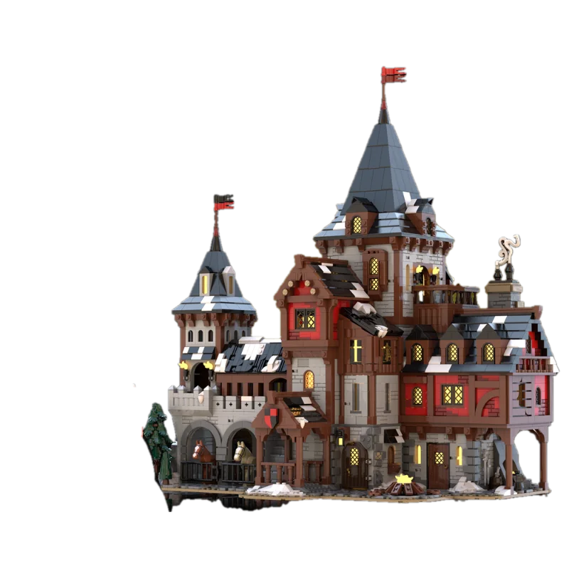 Creative Medieval Architecture Series MOC Wolf Castle Building Blocks Palace Model Small Particle Assembled Brick Toy Xmas Gift