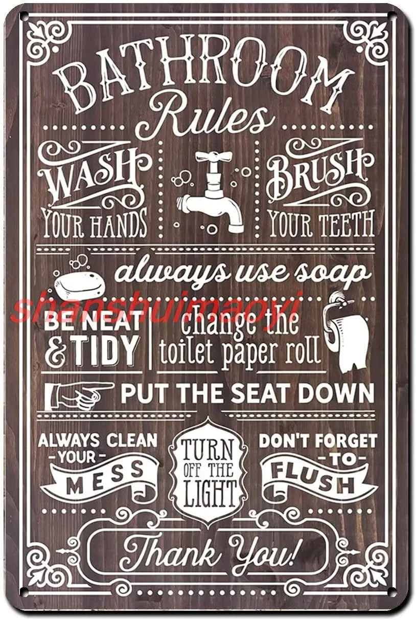 Funny Vintage Tin Sign Bathroom Rules Vintage Metal Poster Home Toilet Cafe Toilet Club Bathroom Wall Decoration 8x12 I sha sign