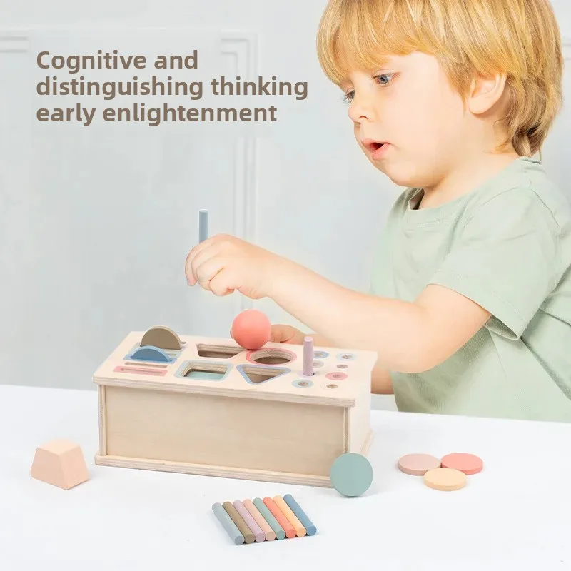 Baby Montessori-leerspeelgoed: houten kleursorteerder met ladekast, druk bord en bijpassend spel |   Sensorisch cadeau voor fijne motoriek