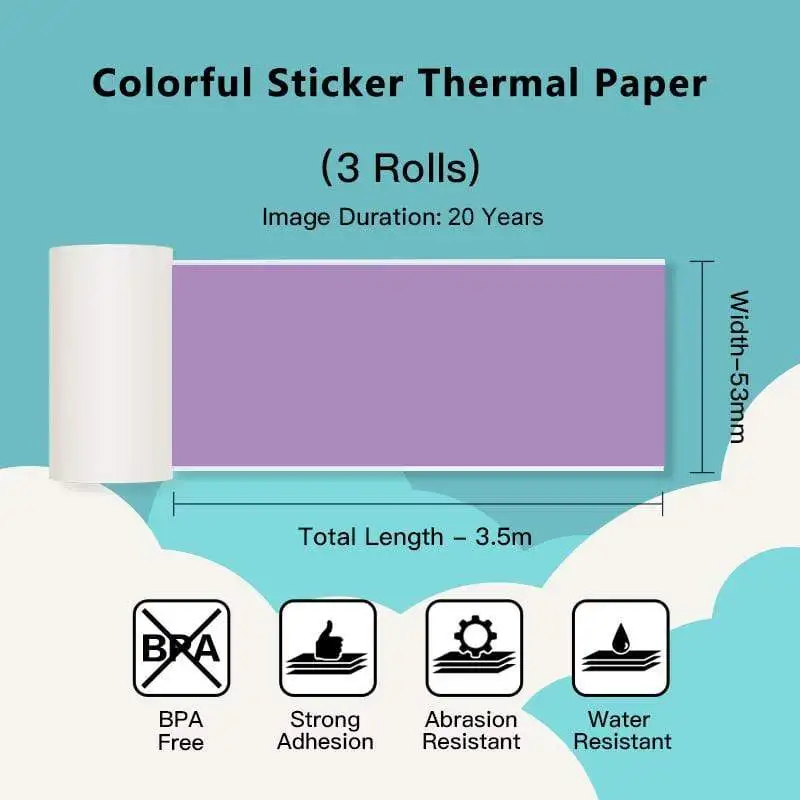 Thermal Paper Phomemo Printable Sticker Self Adhesive Photo Rolls Paper for Phomemo M02/M02S/M02Pro Mini Portable Printer