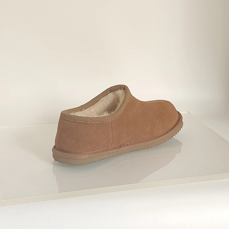 Women's Antelope Brown Suede Wool Ankle Boots - Round Toe Snow Boots