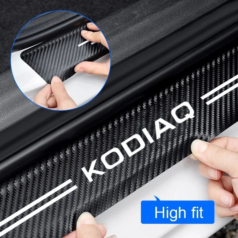 Luminous Car Door Sill Decals Stickers for Skoda Kodiaq Badge Octavia Superb Fabia 1 2 Karoq Rear Trunk Threshold Tape Interior view 3