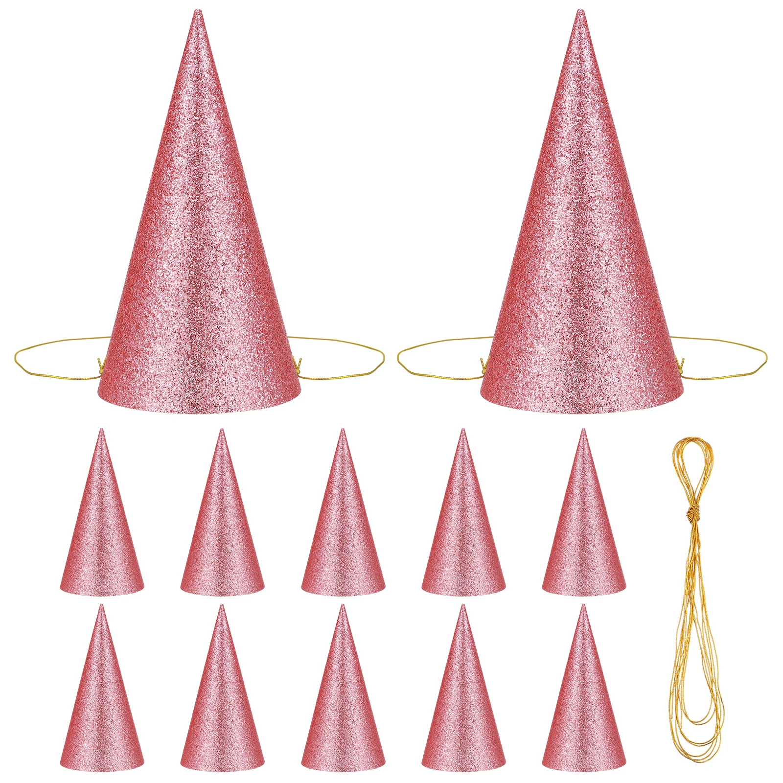 

12 Pcs Birthday Hat Pink Glitter Kids Adults Party Hats for Wedding Baby Shower Toddler Cone Hat Celebration DIY Decor