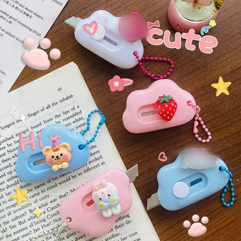 Mini Cartoon Utility Knife with Pendant Kawaii Paper Cutter Small Portable Box Cutter for Student Safety Folding Knife Student