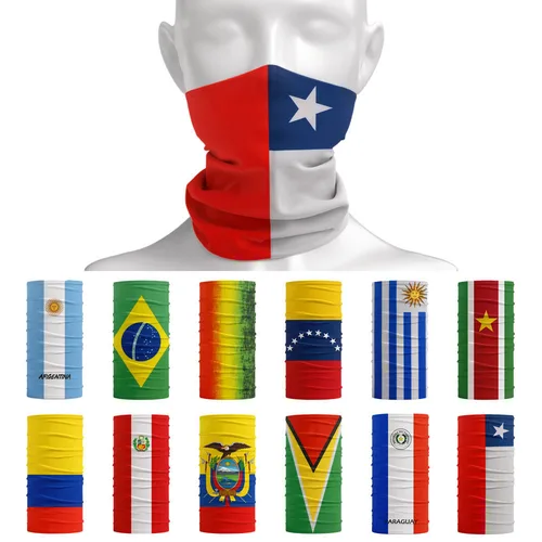 Polaina para el cuello con banderas nacionales de América del Sur, Bandana con bandera de Brasil, Chile, Colombia, Perú, para correr, senderismo, cubierta para la cara, bufanda de ciclismo Unisex
