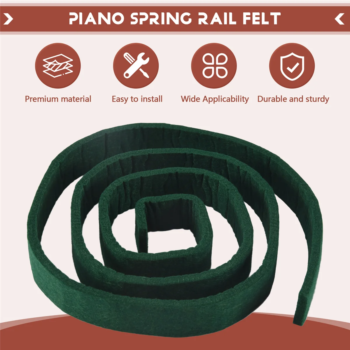 สีเขียวเปียโนฤดูใบไม้ผลิ Rail Felt สําหรับเปียโนซ่อมอะไหล่เปียโน Spring Rail Felt