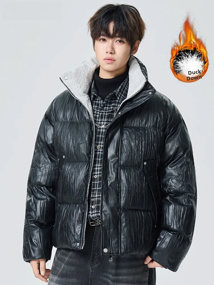 

Men's down Jaet 2025 New Winter Thi Warm Du down Loose Large Size Stand Collar Bread Sle Faion Urban Casual Wear