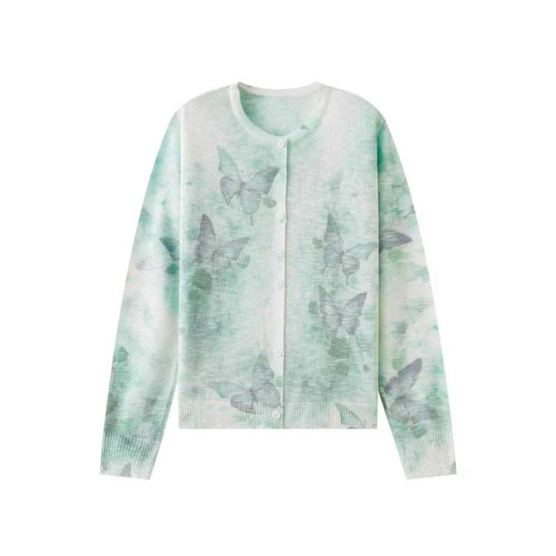 

Women's Summer Long Sleeve Floral Print Knit V-Neck Cardigan Casual Lightweight Knitted Sweater Top with Sun Protection
