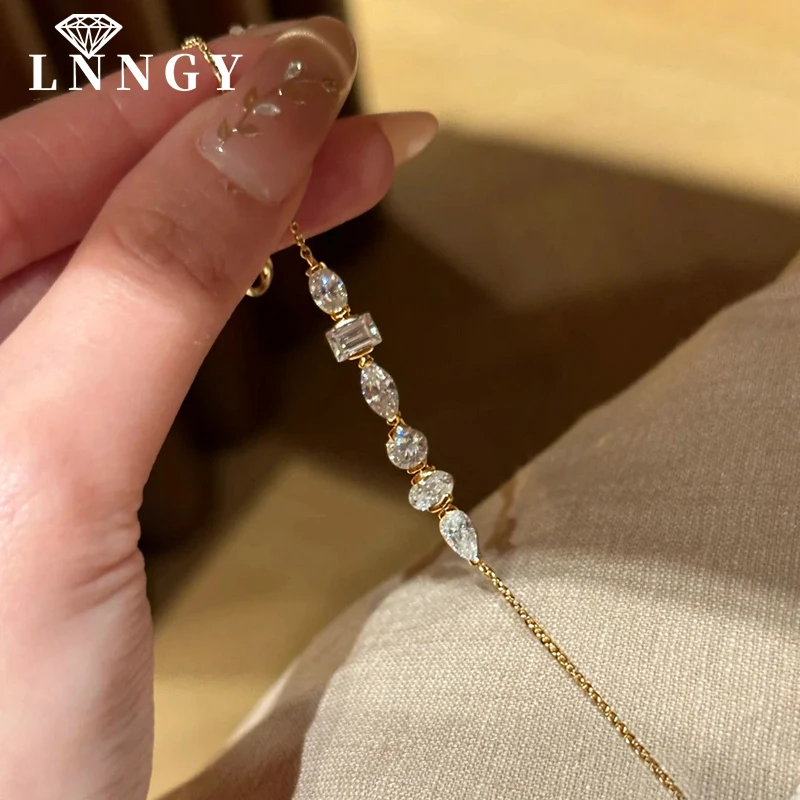 Lnngy 3,8 mm rundes Moissanit-Armband für Damen, 14 Karat Gold gefüllt, geometrisch, unregelmäßige Zirkone, Armbänder, Handschmuck, Geschenke