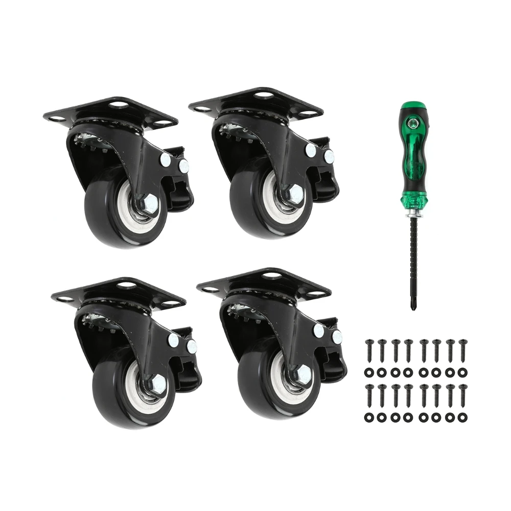 

4PCS 2 inch Furniture Casters Universal Wheel Mute Caster with Double Brake Screwdrivers Screws for Home Seat Trolley Furniture