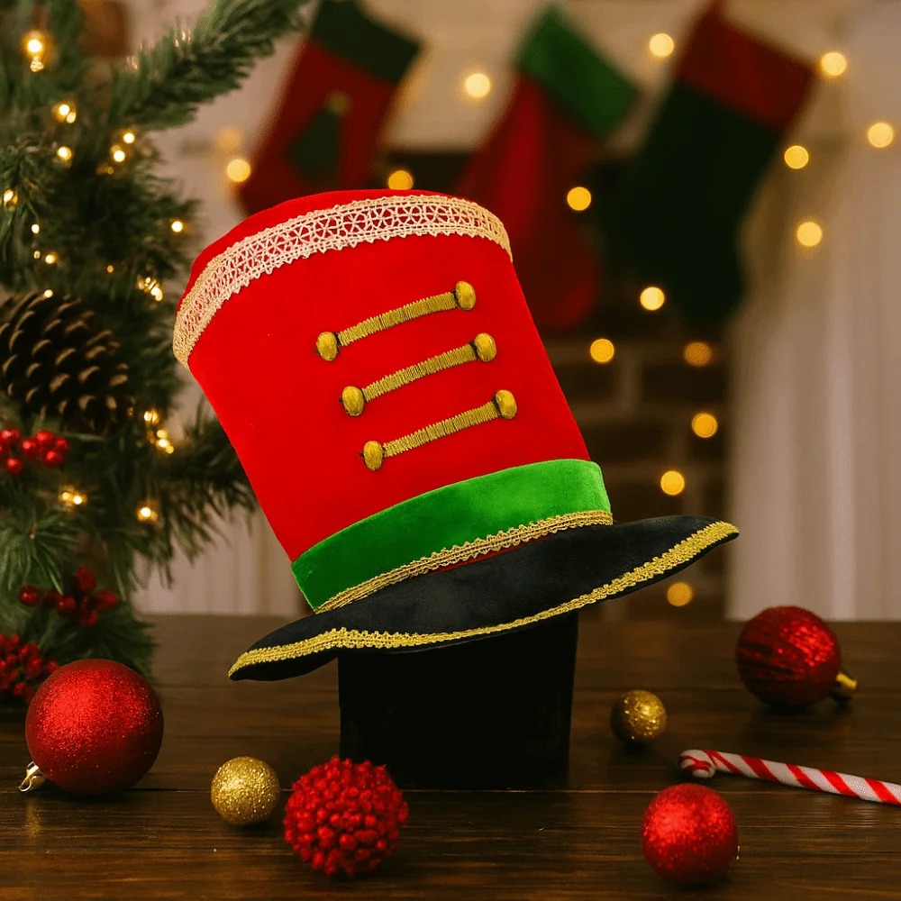Plastic Christmas Welcome Hat Comfortable Checkered Glitter Sequin Christmas Hat Ornaments Cosplay Christmas Party Cap