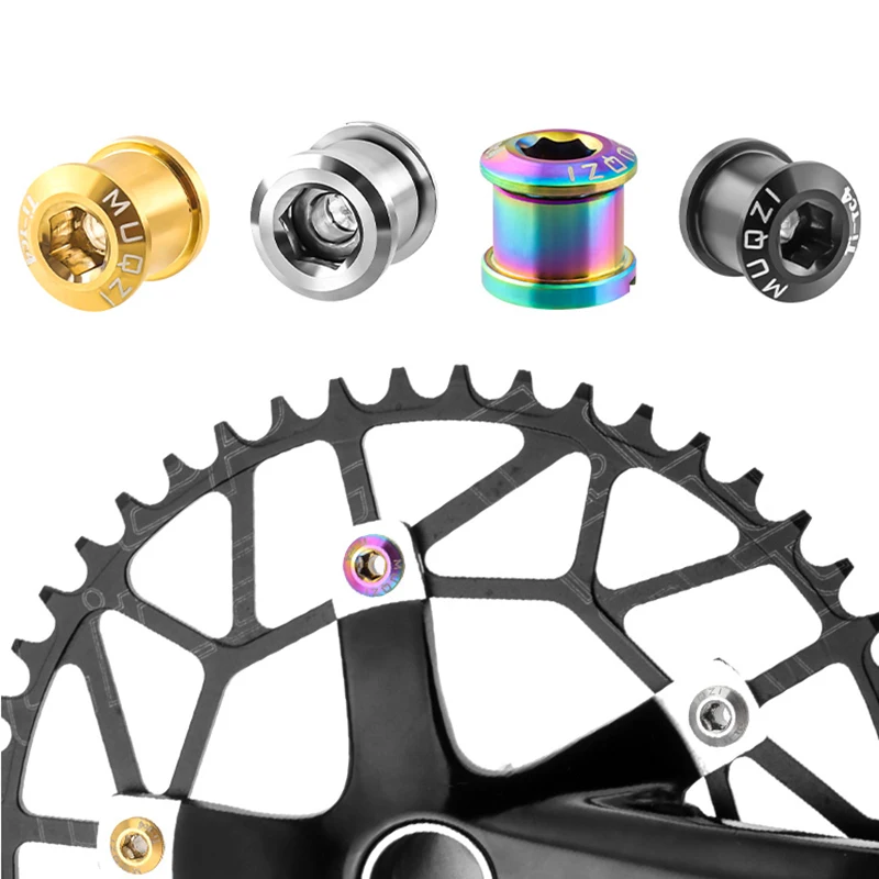 MUQZI 4 Pair Chainring Screws TC4 Titanium Alloy Crank Chain Ring Bolts For MTB Road BMX Bike Single Double Chainring Bolt