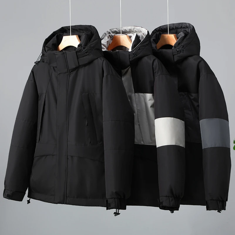 Мужское теплое утепленное пальто, съемная шапка, пальто с длинными рукавами, новая осенне-зимняя уличная стильная пуховая хлопковая куртка контрастного цвета