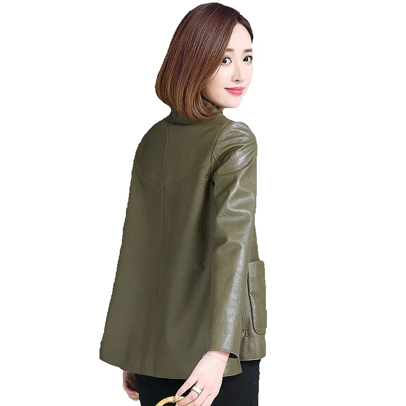 

Spring New Women's Bubble Leather Top Sheepskin Single Leather Short Korean Loose Leather Coat