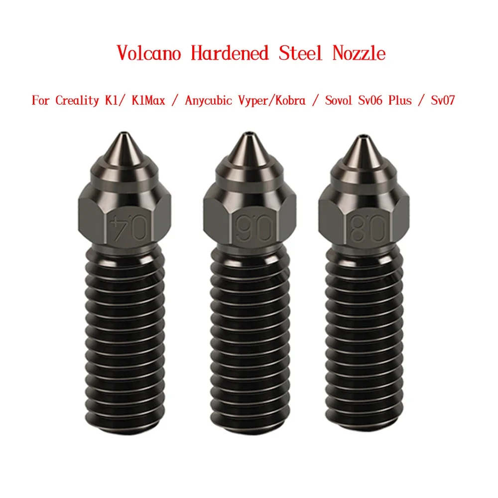 High-speed Volcano Hardened Steel Nozzle 0.4/0.6/0.8mm For Creality K1/K1Max/Anycubic Vyper/Kobra/Sovol Sv06 Plus/Sv07