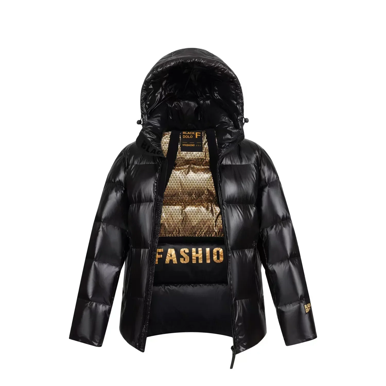 Black gold label down jacket short hooded shoulder strap with white duck down for both men and women Winter down jacket for men