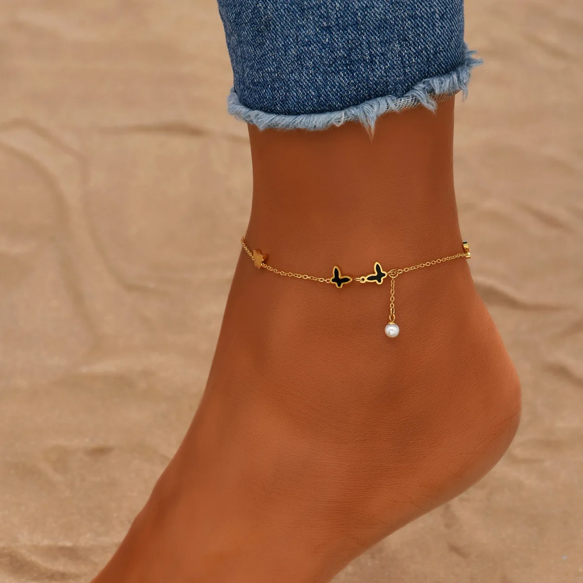 

Fashion Sweet Butterfly Titanium Steel Anklet Ankle Bracelets for Women Joyas Acero Inoxidable Para Mujer Novedades