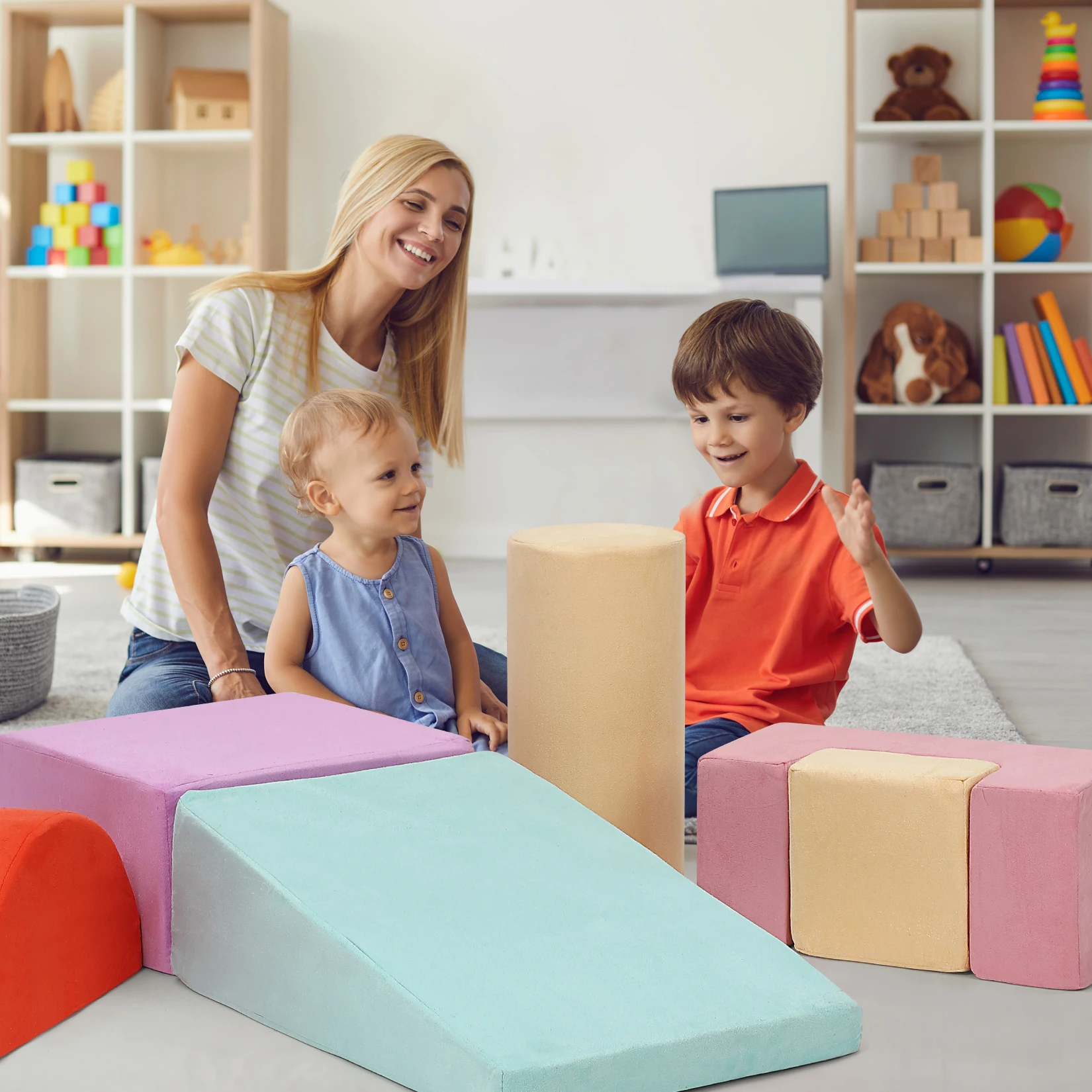 6-Piece Toddler Foam Climbing Blocks Set, Soft Modular Indoor Climber Playset, Suede Fabric Cover, Lightweight, Waterproof & Easy-Clean, For Crawling, Sliding & Active Play (Ages 1-3)