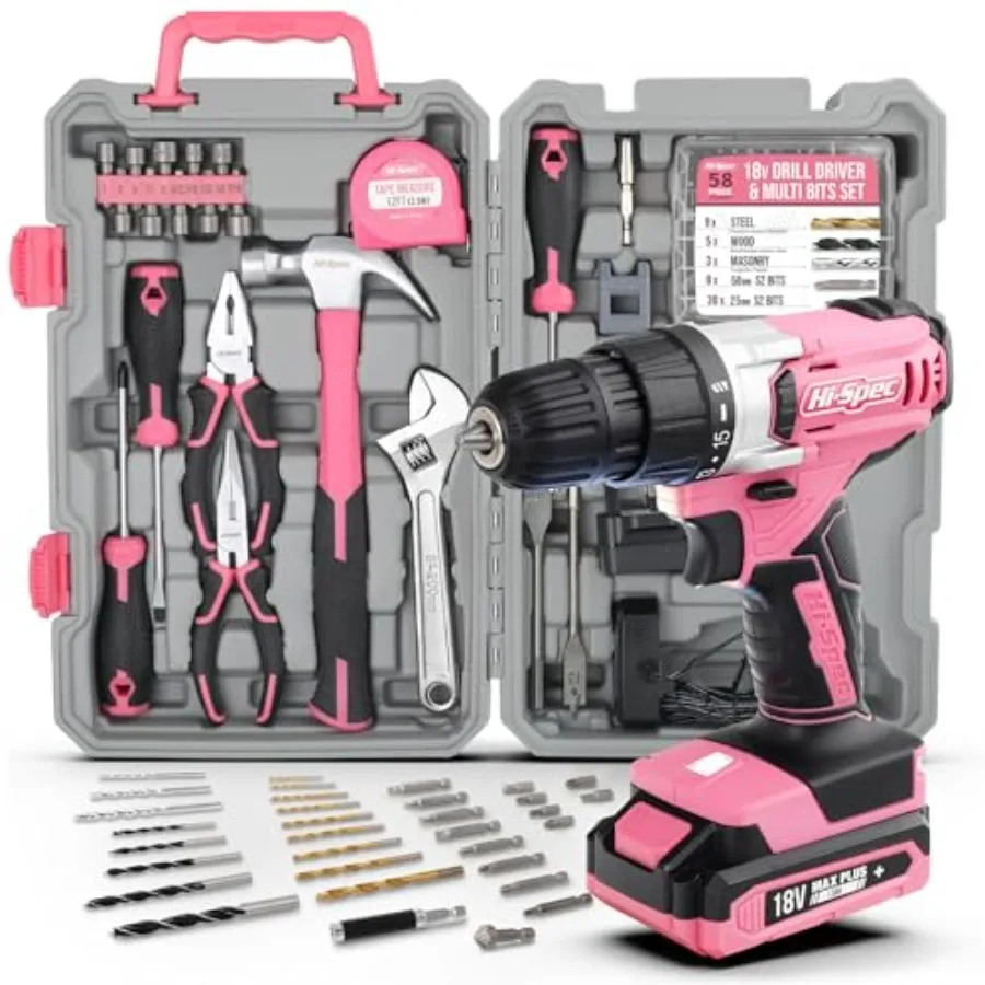 

Cordless Drill Tool Set: Pink Power Drill for Women used for DIY Building and Fixing Tasks Easy to use All In One Set i