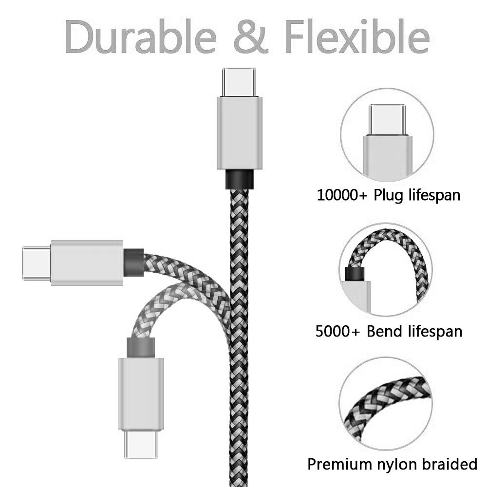 USB 타입 C 케이블, 고속 충전 배터리 충전기, 와이어 직조 나일론 데이터 케이블, 휴대폰 충전기, 화웨이 삼성 USB C용, 2.4A