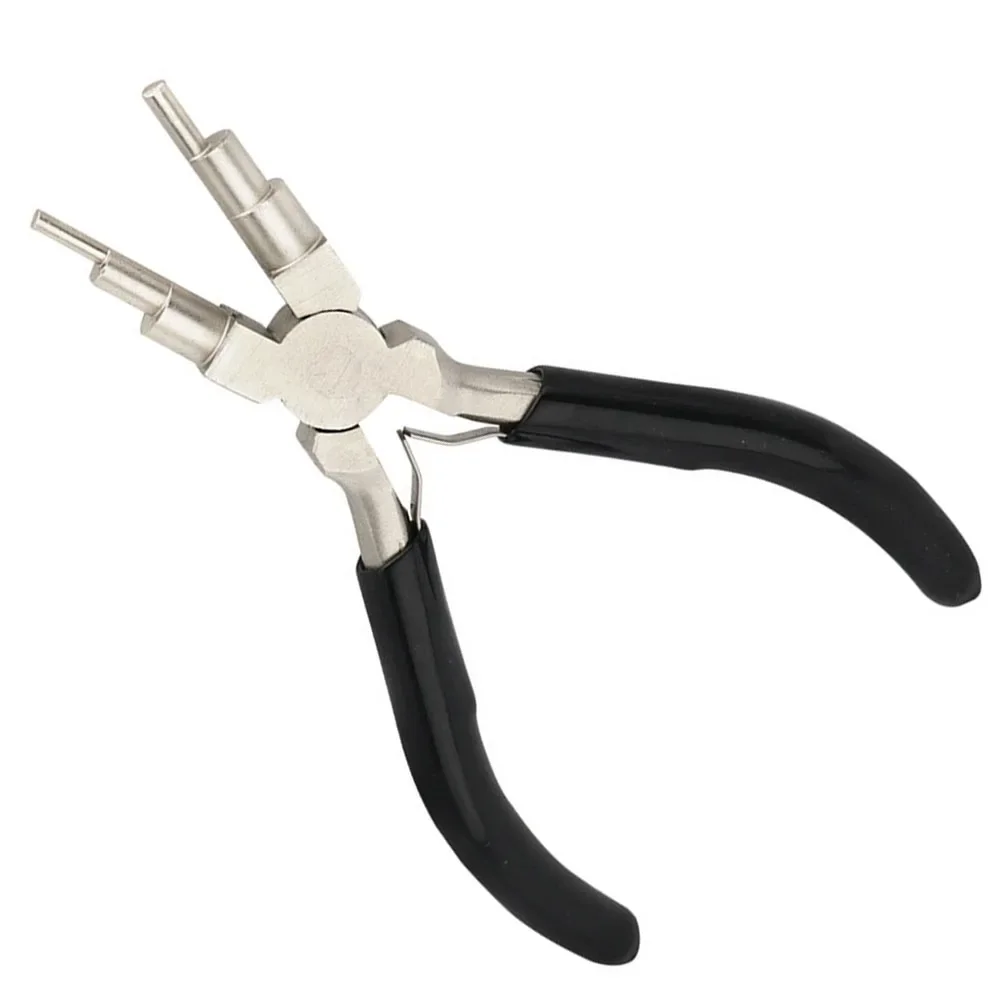 Alicate de jóias de metal multifuncional substituição nariz redondo apertos de borracha útil 1pc fio embrulho 6 em 1 preto