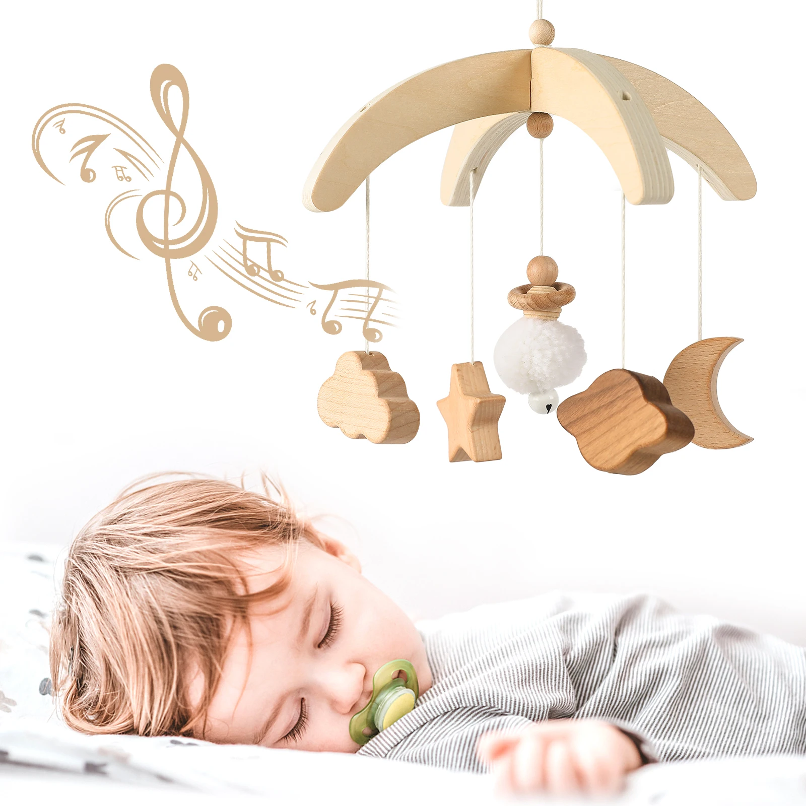 Baby Bed Bell Rattles Crib Mobiles Toy Wooden Rotating Music Rattle For Decor Children Room Hanging Decorations Educational Toys