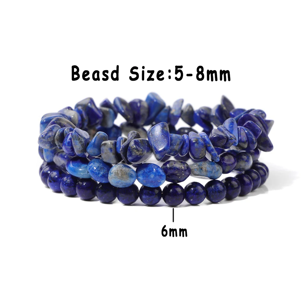 Natural Stone Lapis Lazuli Beads Bracelets Irregular Handmade Blue Beads Pendant Elastic Bracelets For Men Women Energy Jewelry