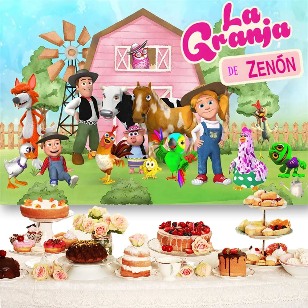 Custom La Granja De Zenon Backdrop Kids 1st Birthday Party Decor Green Grass Farm Barn Animal Tractor Photo Background Studio