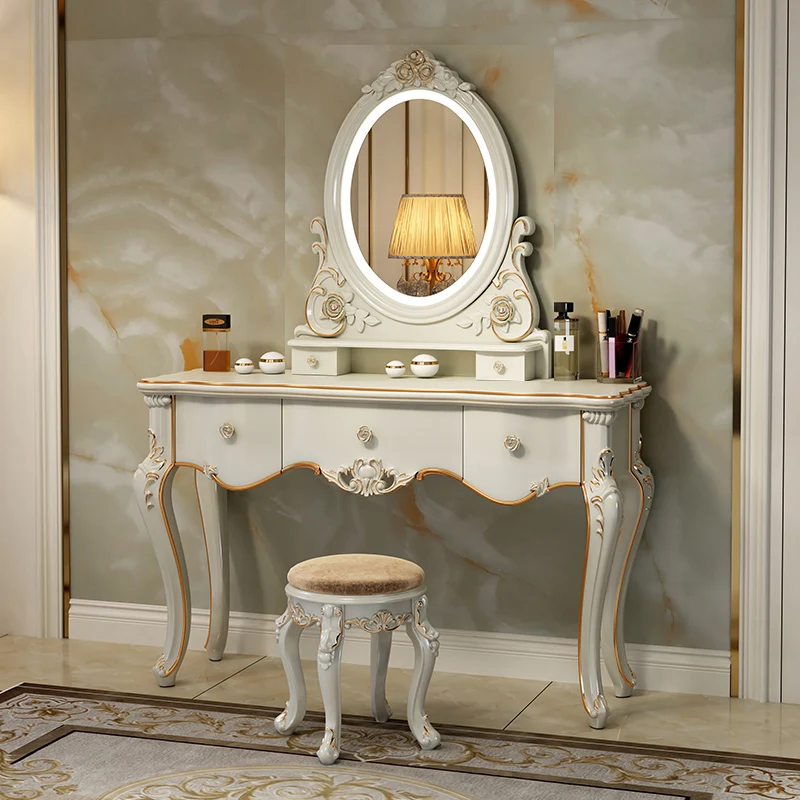 Luxury Girl Dressing Table White Vanity European Modern Dressers Sets Mirror Penteadeira Bedroom Furniture