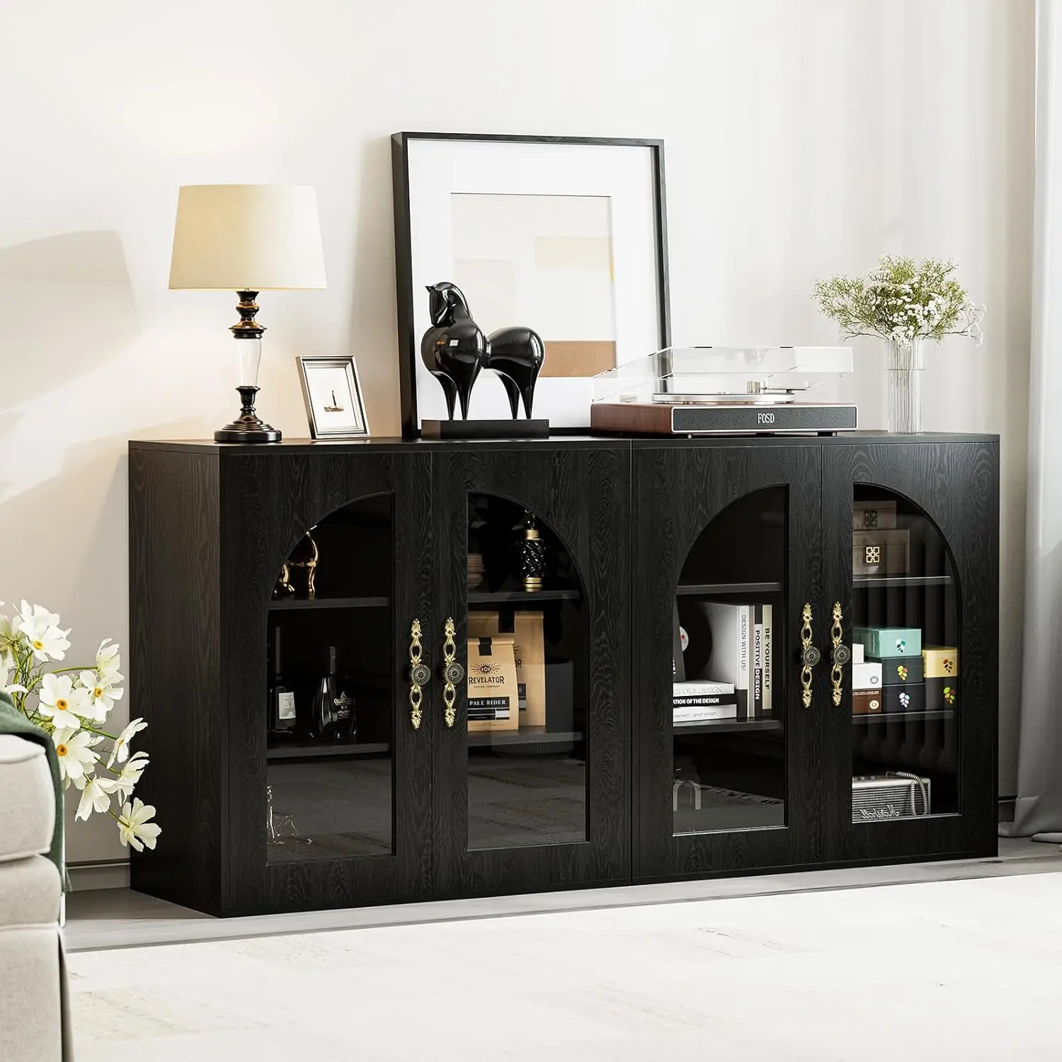 

Модульный шкаф-буфет 63 дюйма со стеклянными дверцами и регулируемыми полками, органайзер для кухни и гостиной, на заказ